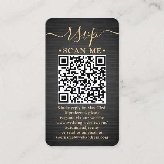 100 Pack QR RSVP Zwart en Goud Bruiloft Behuizing Visitekaartje (Voorkant)