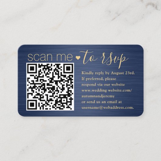 100 Pack Scan Me QR RSVP Blauw en Gouden Bruiloft Visitekaartje (Voorkant)