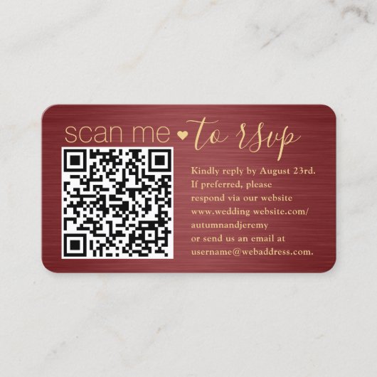 100 Pack Scan Me QR RSVP Bourgogne & Gouden Bruilo Visitekaartje (Voorkant)
