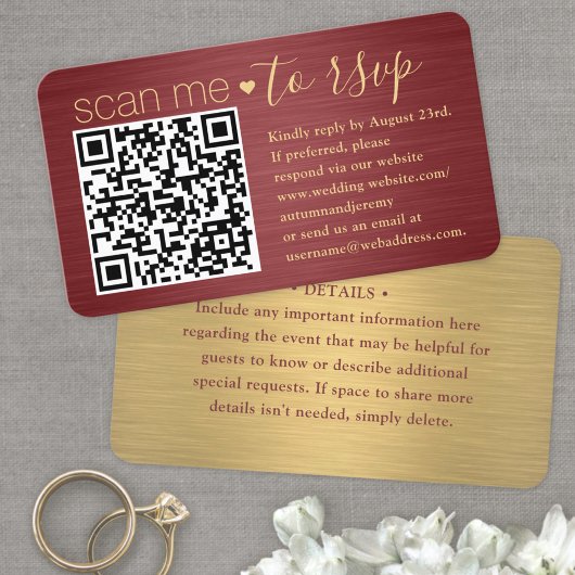 100 Pack Scan Me QR RSVP Bourgogne & Gouden Bruilo Visitekaartje
