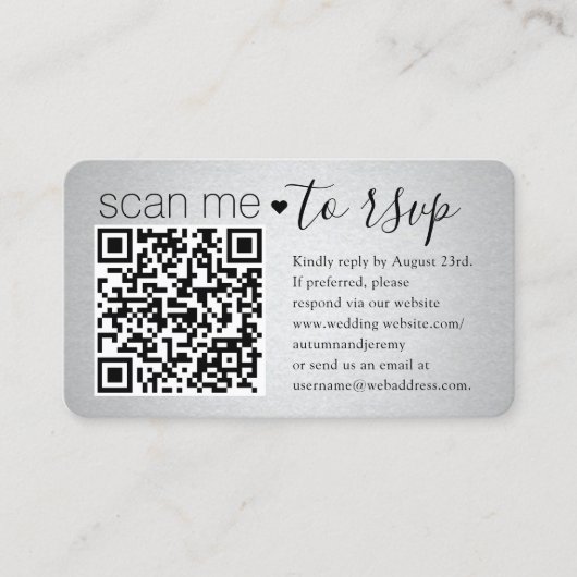 100 Pack Scan Me QR RSVP Faux Silver Behuizing Visitekaartje (Voorkant)
