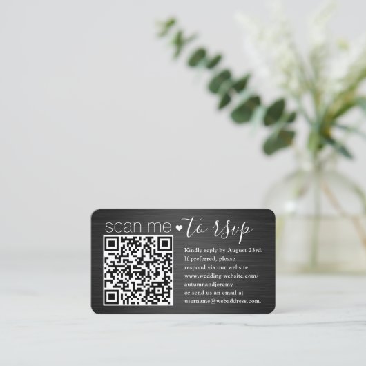 100 Pack Scan Me QR RSVP Zwart en Zilveren Bruilof Visitekaartje (Staand voorkant)