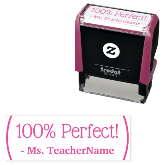 "100% perfect!" Educator Feedback Rubber Stamp Zelfinktende Stempel (In situ)