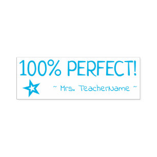 "100% PERFECT!" + Rubberstempel onderwijsnaam Zelfinktende Stempel