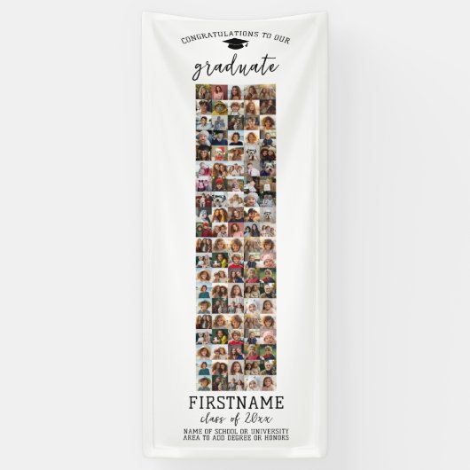 100 Photo Collage Afstuderen Modern Minimal White Spandoek (Verticaal)