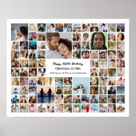 100 Photo Collage Custom Pictures 100th Birthday Poster