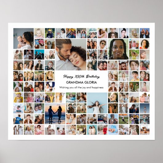 100 Photo Collage Custom Pictures 100th Birthday Poster (Voorkant)