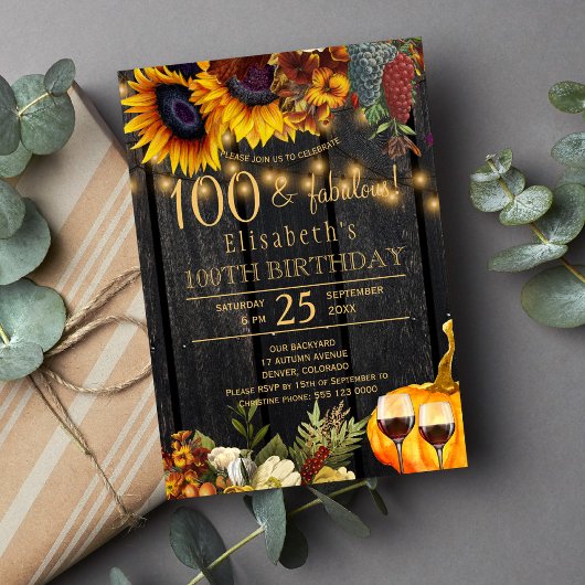 100 prachtige jaren rustieke herfst 100ste verjaar kaart