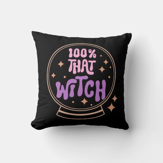 100 Procent Die Heks Zwarte Halloween Kussen (Voorkant)