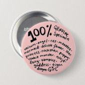 100 Procent Echt Exemplaar Meisjes Knop Ronde Button 7,6 Cm (Voorkant /achterkant)