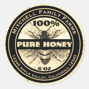 100% Pure Honing Bijenetiket Ronde Sticker