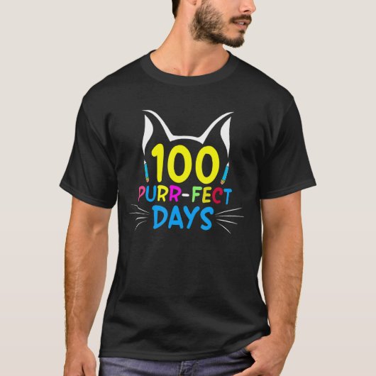 100 purr fect days of school cat kitten student t-shirt (Voorkant)