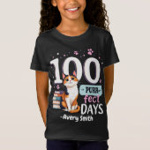 100 Purrfect Dagen van School Kat Meisjes 100ste D T-shirt (Voorkant)