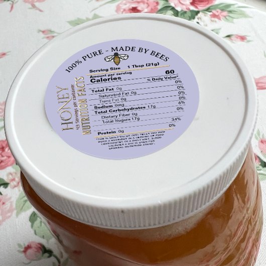 100% PUUR GEMAAKT DOOR BIJEN Honing Voeding Feiten Ronde Sticker