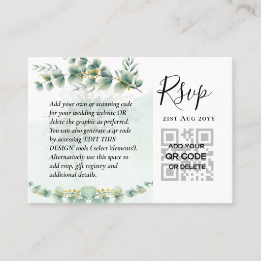 100 QR CODE HUWELIJK RSVP Groene PLATATJE Enclosur Visitekaartje (Voorkant)