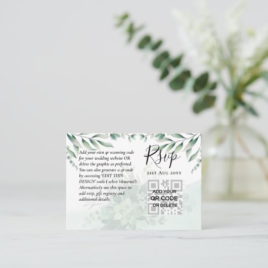 100 QR CODE HUWELIJK RSVP Groenery FOTOBIJSLUITER Visitekaartje (Staand voorkant)