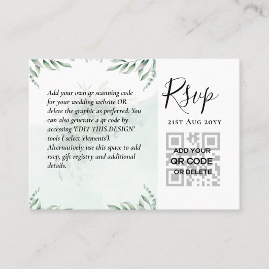 100 QR CODE WEDDING RSVP Greenery PHOTO Enclosure Visitekaartje (Voorkant)