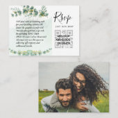 100 QR CODE WEDDING RSVP Greenery PHOTO Enclosure Visitekaartje (Voorkant / Achterkant)