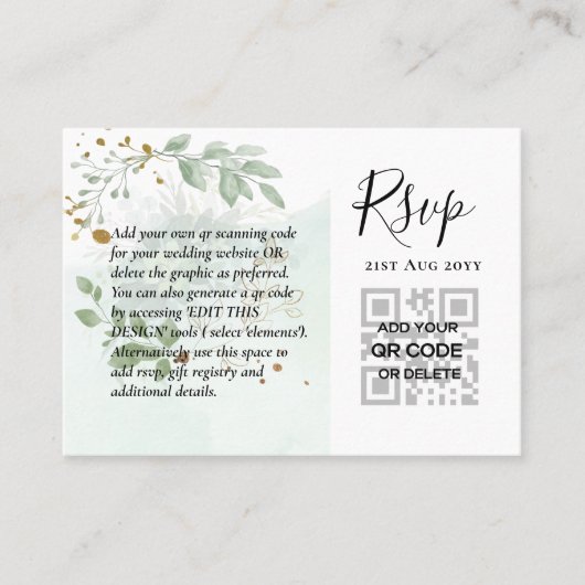 100 QR CODE WEDDING RSVP Greenery PHOTO Enclosure Visitekaartje (Voorkant)