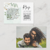100 QR CODE WEDDING RSVP Greenery PHOTO Enclosure Visitekaartje (Voorkant / Achterkant)