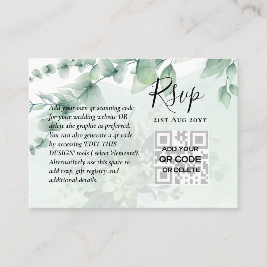 100 QR CODE WEDDING RSVP Greenery PHOTO Enclosure Visitekaartje (Voorkant)