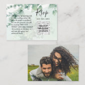100 QR CODE WEDDING RSVP Greenery PHOTO Enclosure Visitekaartje (Voorkant / Achterkant)