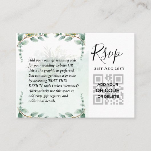 100 QR CODE WEDDING RSVP Greenery PHOTO Enclosure Visitekaartje (Voorkant)