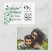 100 QR CODE WEDDING RSVP Greenery PHOTO Enclosure Visitekaartje (Voorkant / Achterkant)