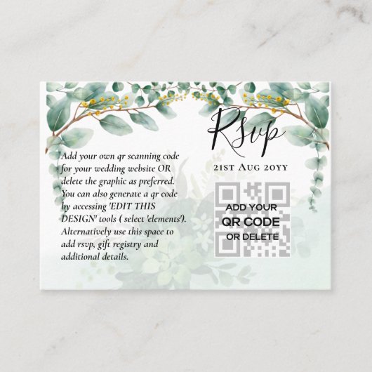 100 QR CODE WEDDING RSVP Greenery PHOTO Enclosure Visitekaartje (Voorkant)