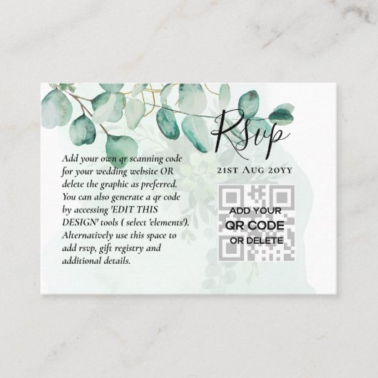 100 QR CODE WEDDING RSVP Greenery PHOTO Enclosure Visitekaartje (Voorkant)