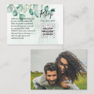 100 QR CODE WEDDING RSVP Greenery PHOTO Enclosure Visitekaartje