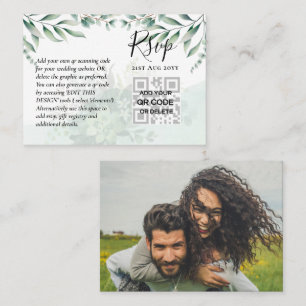 100 QR CODE WEDDING RSVP Greenery PHOTO Enclosure Visitekaartje
