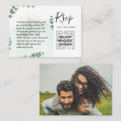100 QR CODE WEDDING RSVP Greenery PHOTO Enclosure Visitekaartje (Voorkant / Achterkant)