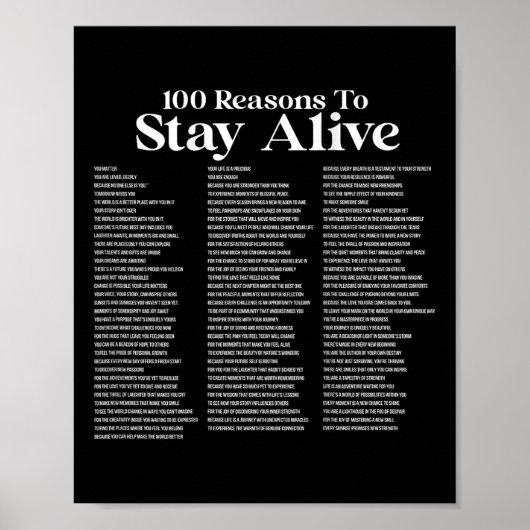 100 Redenen om in leven te blijven Zelfmoordpreven Poster (Voorkant)