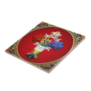 [100] Rosy Cross (Roos Croix) op Red & Gold Tegeltje