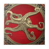 [100] Sacred Gold Octopus in Defensief Posture Tegeltje (Voorkant)