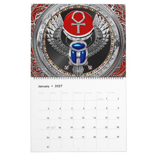 [100] Sacred Silver Egyptian Winged Scarab & Ankh Kalender (Jan 2027)