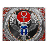 [100] Sacred Silver Egyptian Winged Scarab & Ankh Kalender (Hoes)