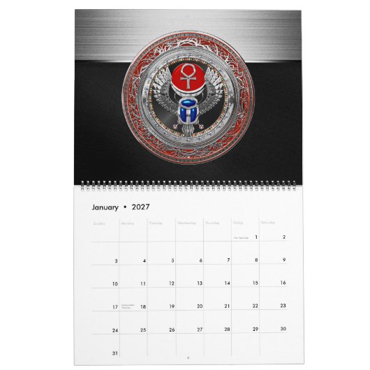 [100] Sacred Silver Egyptian Winged Scarab & Ankh Kalender (Jan 2027)