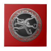 [100] Sacred Silver Octopus in Defensief Posture Tegeltje (Voorkant)
