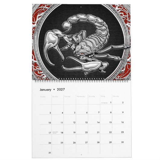 [100] Sacred Silver Scorpion op zwart Kalender (Jan 2027)