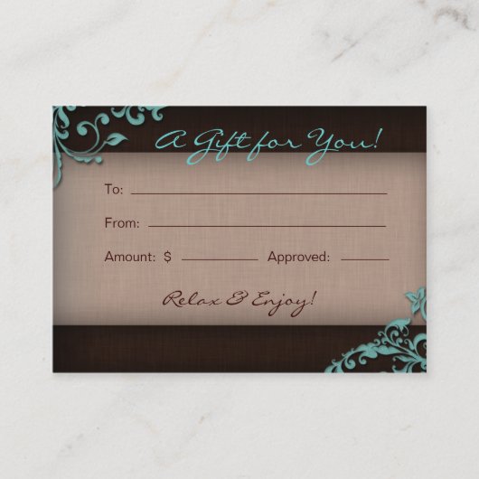 /100 Salon Gift Card Spa Linen Floral Brown Blue Kortingskaartje (Voorkant)