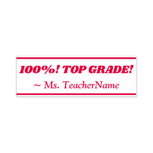 "100%! TOP GRADE!" + Instructeur Naam Rubber Stemp Zelfinktende Stempel