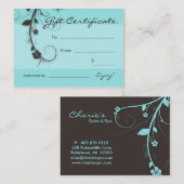 /100 Turquoise blue Floral Swirls Gift Card Kortingskaartje (Voorkant / Achterkant)