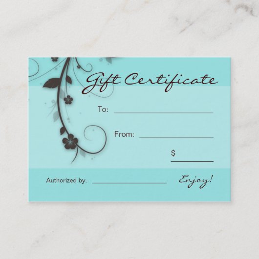 /100 Turquoise blue Floral Swirls Gift Card Kortingskaartje (Voorkant)