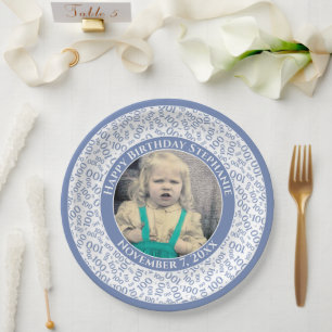 100 Uw foto Willekeurige Nummer Patroon Blauw/Wit Papieren Bordje