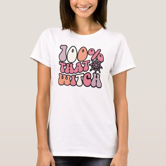 100% van de heksenretro | Leuke Halloween heks T-shirt (Voorkant)