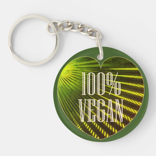 100% Vegan - Motiverende Slogan Groene Hart Sleutelhanger (Voorkant)