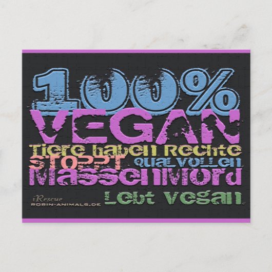 100% VEGAN -..- Postkarte Briefkaart (Voorkant)