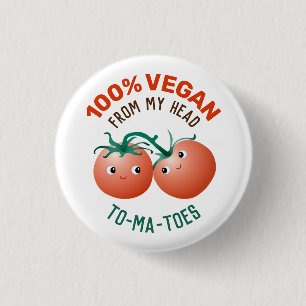 100% Vegan van top tot teen malle tomaten Ronde Button 3,2 Cm